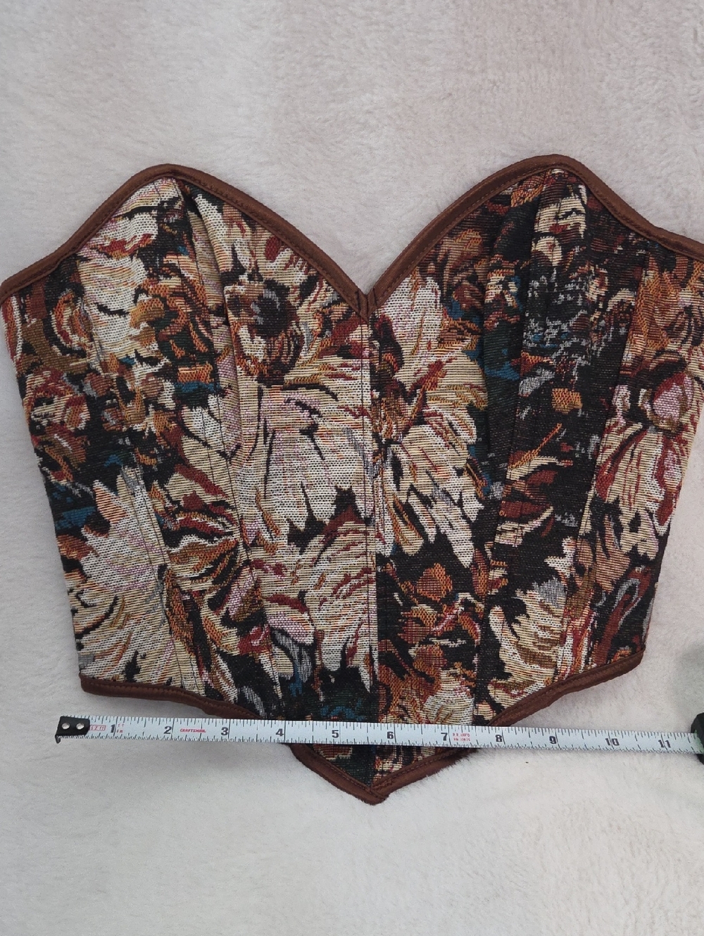 Floral Tapestry Corset Top in Brown & Multicolor